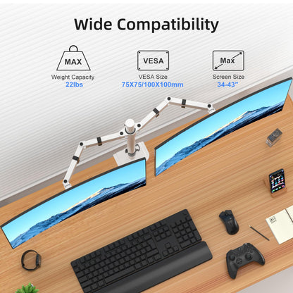 Suptek Dual Monitor Desk Mount, Adjustable Dual Monitor Arm for 2 Monitor Screens up to 43 inch, 15.75" Pole Monitor Stand for Desk, Holds up to 22 lbs,White(MD9442LW)