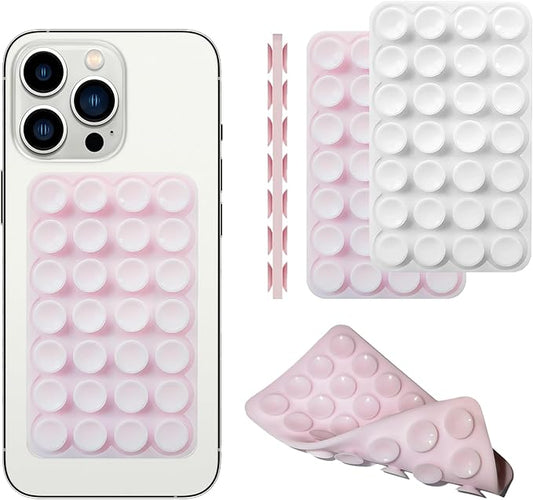 Silicone Double-Sided Suction Phone Case Detachable Mount, Fidget Sticky Grip Phone Accessories, Teen Girl Gifts Trendy Stuff, Hands-Free Stand for ASMR/TikTok/Gym Creator(Small, BabyPink+White)