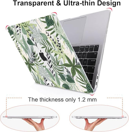 for MacBook Air 13 inch Case 2021 2020 2019 2018 for Mac A2337 M1 A2179 A1932 Cover with Touch ID, Crystal Plastic Hard Shell Case Keyboard Skin Screen Protector, Tropical Green Leaves