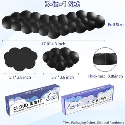 Cloud Wrist Rest for Keyboard and Mouse, Memory Foam PU Leather Keyboard Wrist Rest with Ergonomic Support, Non-Slip Base, Cute Arm Rest Pad & Palm Cushion, Office Desk Accessory, Black