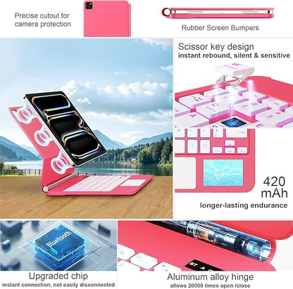 for iPad Pro 13 Inch Case with Keyboard (M4, 2024)，Magic-Style Magnetic – 7 Colors Backlight -Floating Cantilever Stand - Multi-Touch Trackpad Keyboard Case for iPad Pro 13 (Rose Red)