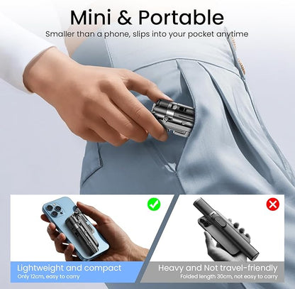 Mini Selfie Stick with 2 Fill Lights, Portable Phone Tripod with Remote and Cold Shoe Mount, Pocket Size Selfie Tripod for iPhone Android, Live Streaming, Video Recording(White)