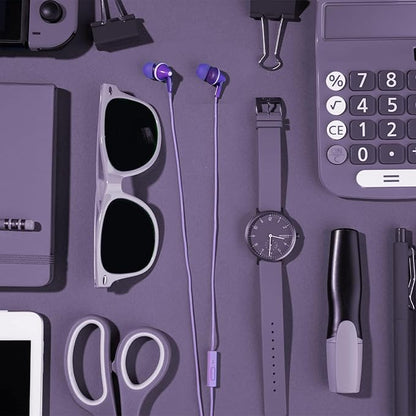 Panasonic ErgoFit Wired Earbuds With Microphone, 3.5mm Jack Wired Headphones with Mic and Call Controller, Ergonomic Custom-Fit Earpieces (S/M/L), for Phones and Laptops - RP-TCM125-V (Purple)