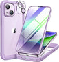 Miracase Glass Series Designed for iPhone 14 Plus Case 6.7 inch, 2023 Upgrade Full-Body Clear Bumper Phone Case with Built-in 9H Tempered Glass Screen Protector and Camera Lens Protector,Purple