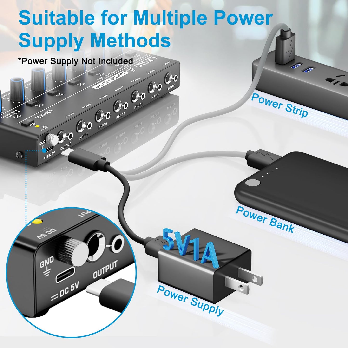 LZSIG Mini Audio Mixer, Ultra Low-Noise, 6-Channel, 6 IN 1 OUT
