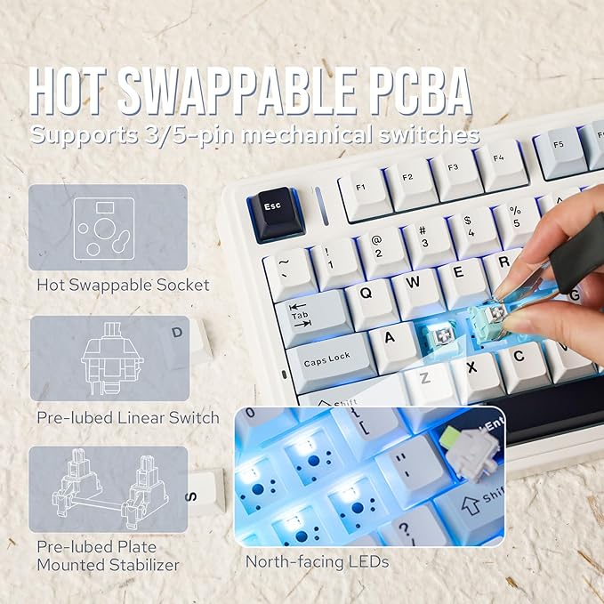 EPOMAKER x Aula F75 Gasket Mechanical Keyboard, 75% Wireless Hot Swappable Gaming Keyboard with Five-Layer Padding&Knob, Bluetooth/2.4GHz/USB-C, RGB (Light Blue, LEOBOG Reaper Switch)