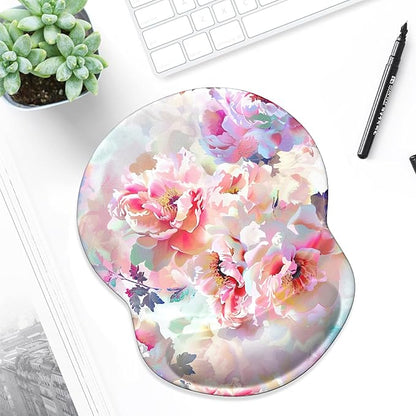 ITNRSIIET Ergonomic Mouse Pad with Gel Wrist Support Small Wrist Rest Smooth Surface Non-Slip PU Base Comfortable Office Supplies Pain Relief, 8.7 x 7.2 inches, Beautiful Flowers
