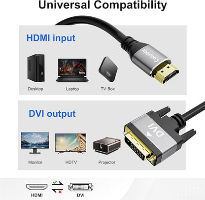 HDMI to DVI Cable 25FT, Bi-Directional DVI to HDMI Male to Male Cord, HDMI A to DVI-D Adapter, Gold-plated Connectors, Aluminum Shells, 1080P, for Computer, Monitor, Projector, Raspberry Pi, Xbox, PS3