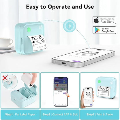 Label Maker Machine - Portable Bluetooth Mini Label Printer - Smartphone Handheld Thermal Sticker Small Labeler Multiple Templates Font Icon Inkless Custom Label for Home Kids School Items