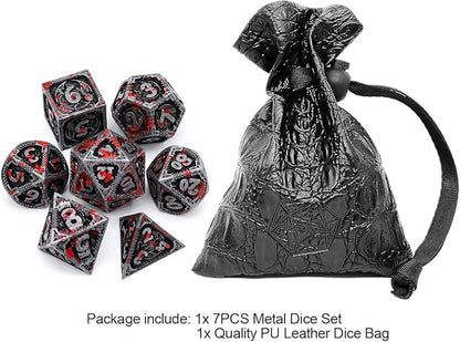 Haxtec Bloodstained Metal DND Dice Set Antique Iron Blood D&D Dice Set Dragon Scale with Leather Dice Bag Bloodsplattered Metal Polyhedral Dice Compatible with Dungeons and Dragons TTRPG Gifts