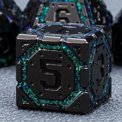 DND Metal Dice Set, Polyhedral Dice Set for RPG D&D Dice with Cracks Dungeons and Dragons Dice Set for RPG TTRPG D&D Die with Gift Case(Black Nickel Dark Green)
