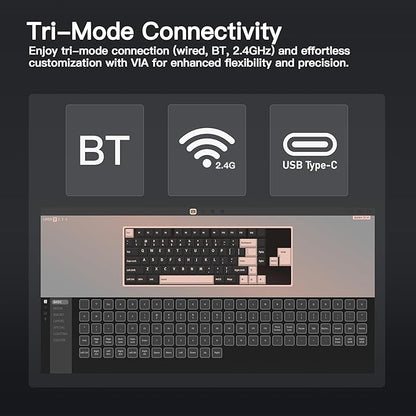 KEEBMONKEY WOBKEY Rainy 75 CNC Aluminum HMX/JWK/Cocoa Switches Triple-Mode Connectivity Mechanical Keyboard with Superior Acoustics, RGB/FR4/Silver SUS304/7000mAh/Cocoa Switch (Pro - Black)