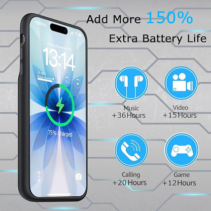 Battery Case for iPhone 17, Upgraded 10000mAh Ultra-Slim Rechargeable Portable Extended Battery Pack Support Qi Wireless Charging Case Compatible with iPhone 17 (6.3 inch) Charger Case Cover(Black)