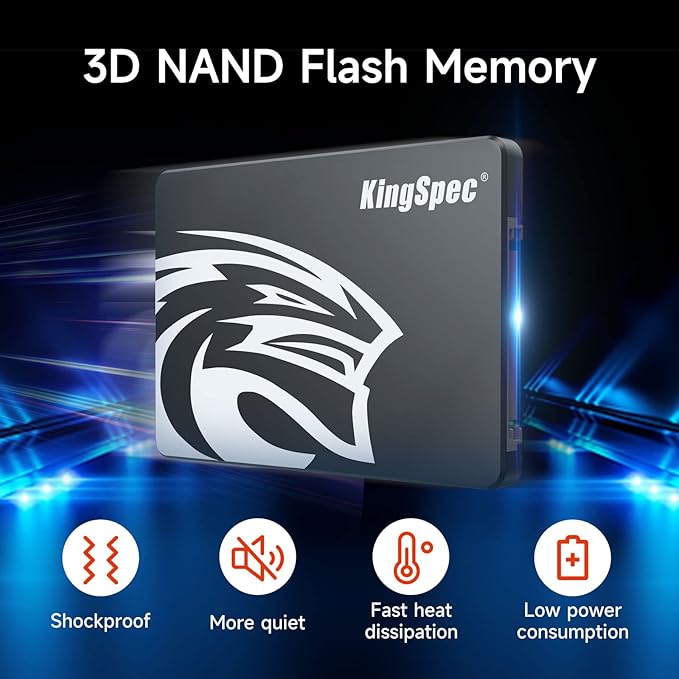 KingSpec 256GB SATA III SSD 6Gb/s, 2.5" SATA SSD with 3D NAND Flash, Internal Solid State Hard Drives, for Laptop and PC Desktop (R/W Speed up to 550/520 MB/s)
