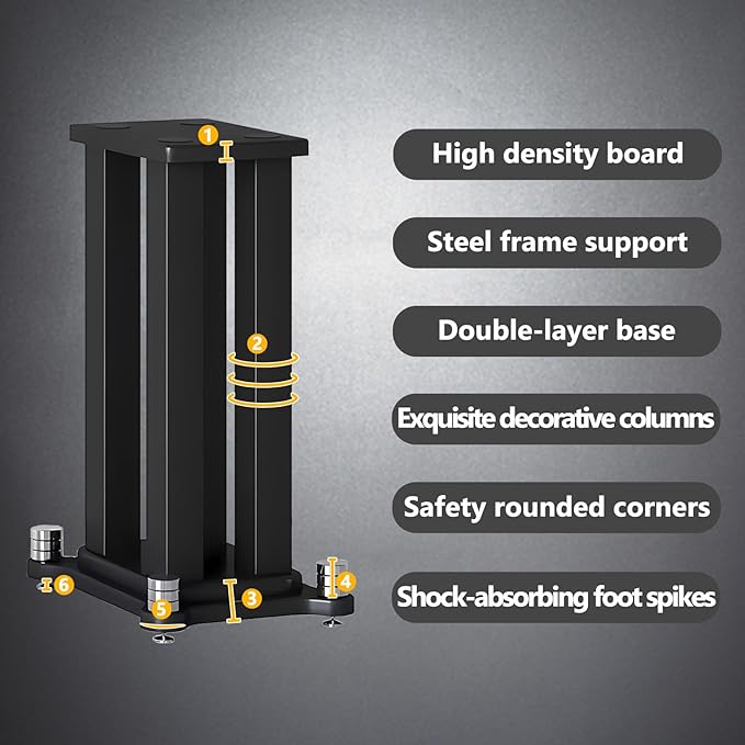 A Pair of Speaker Stands, Bookshelf Speaker Stand Steel Frame Support for Speakers up to 40 kg, Vibration-Absorbing MDF Design, Universal Speaker Stand Improves Sound Quality (30cm/11.8in)