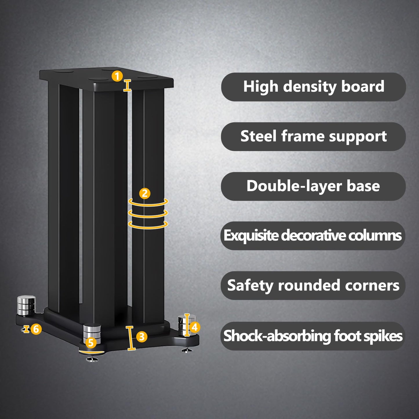 A Pair of Speaker Stands, Bookshelf Speaker Stand Steel Frame Support for Speakers up to 40 kg, Vibration-Absorbing MDF Design, Studio Monitor Stands Improves Sound Quality (70cm/27.5in)