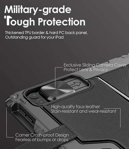Nillkin Carry Go Keyboard Case for iPad Air 13 inch (M3/M2) with Handle, iPad Pro 12.9 (3rd/4th/5th/6th Gen) Rugged Case with Detachable Keyboard, Magic Trackpad, 7 Colors Backlit, Camera Cover, Black