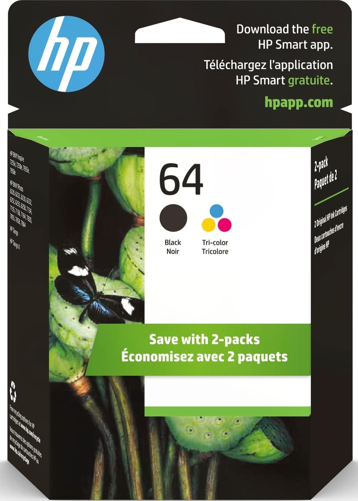 HP 64XL Black High-Yield Ink Cartridge | Works with Envy Inspire 7250e, 7950e; Envy Photo 6200, 7100, 7200, 7800, 7900; Tango Series | Eligible for Instant Ink | N9J92AN