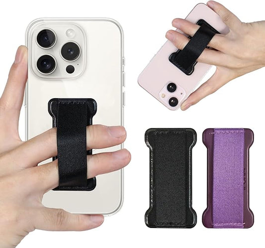 WUOJI Phone Grip Strap Holder for Hand, Universal Finger Strap Phone Holder, Finger Selfie Grip Compatible with Most Smartphones (Black Darkpurple) - 2Pack