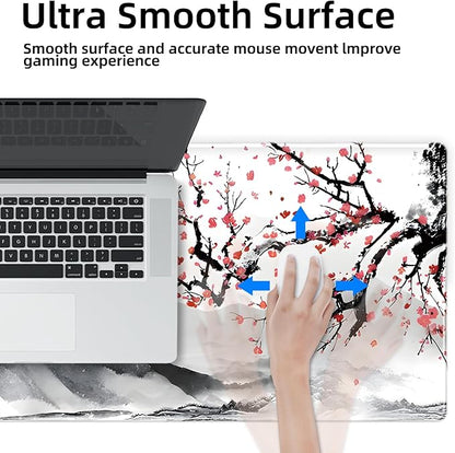 Galdas Gaming Mouse Mat Forest Background Pattern XXL XL Large Mouse Mat Long Extended Mouse Pad Desk Mat Non-Slip Rubber Mice Pads Stitched Edges Thin Pad (Ink and Wash)