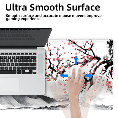Galdas Mouse Pad for Gaming, Japanese Desk Mat,XXL XL Large Mouse Mat Long Extended Mousepad Non-Slip Rubber Mice Pads Stitched Edges Thin (31.5 x 11.8 x 0.12 Inches) Ink and Wash