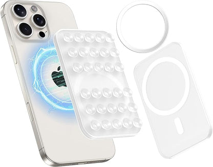 Patented Magnetic Sticky Phone Suction Grip Mount for MagSafe Case,Magnet Silicone Portable Stand Holder for iPhone 16/15/14/13/12 Series and Android, Hands-Free Selfies and Videos,Transparent