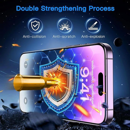 Uyiton Anti-Blue Light for iPhone 14 Pro Max Screen Protector - Unbreak-Glass Full Coverage Case Friendly Scratch Resistance 9H Tempered Glass Screen Protector for iPhone 14 Pro Max, 2 Pack