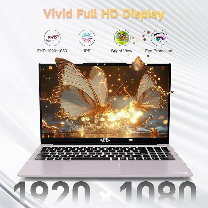 NIMO 15.6 inch Laptop FHD, AMD Ryzen 5 3500U, 8 GB RAM, 256 GB SSD, Windows 11, Backlit Keyboard, Fingerprint Reader, 65W PD, Lightweight Computer for Work and Homeschooling,Rose