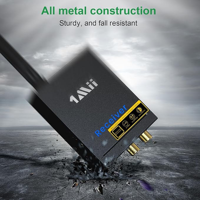 1Mii 3-in-1 2.4GHz Wireless Audio Transmitter and Receiver for TV, 20ms Ultra Low Delay RCA Out/in, 320 ft Range Wireless Adapter for Subwoofer to TV/PC/CD Player, 2 Receivers for Two Speakers