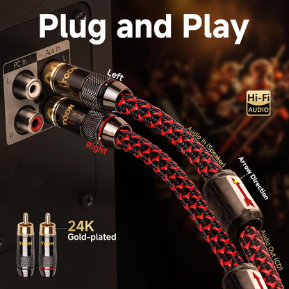 TODN RCA Cables Audiophile 3ft HiFi Stereo Shielded for Car/Home Audio