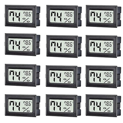 12 Pack Mini Digital Thermometer Hygrometer Indoor Temperature and Humidity Gauge Meter Monitor Fahrenheit (℉) for Humidor,Greenhouse,Reptile Tank,Home,Jars