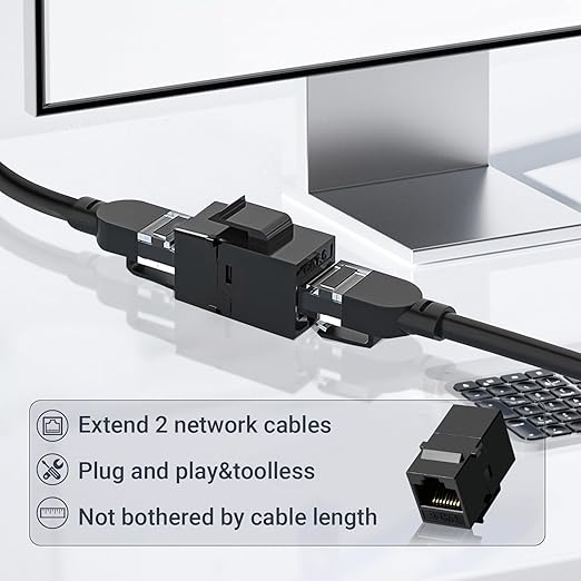 Cat6 RJ45 Keystone Coupler 25-Pack, Ethernet Coupler Female to Female, Ethernet Cable Extender UTP Inline Cat6 Keystone Jacks for Wall Plates & Patch Panels – Black