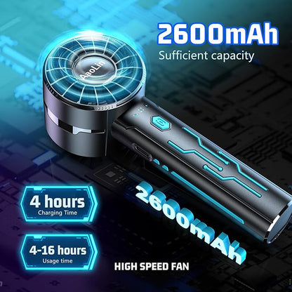 2pcs Portable Handheld Turbo Fan with 7000rpm High-Speed Motor USB Rechargeable Cooling Personal Fan 4-Speed, 4-16H Runtime, with Lanyard for Outdoor Travel, Women, Kids, Summer Gift