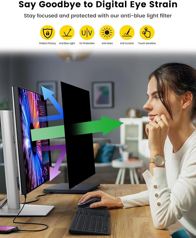 F FORITO 27 Inch 16:9 360°Privacy Screen Protector for Computer Monitor, Removable Eye Protection Anti Blue Light Anti Glare Computer Screen Privacy Shield for All 27" Widescreen Monitors