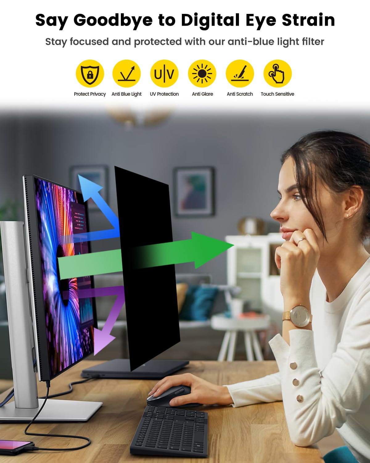 F FORITO 23.8 Inch 16:9 360°Privacy Screen Protector for Computer Monitor, Removable Eye Protection Anti Blue Light Anti Glare Computer Screen Privacy Shield for 23.8" Widescreen Monitors