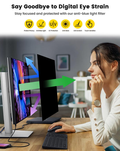 F FORITO 23.8 Inch 16:9 360°Privacy Screen Protector for Computer Monitor, Removable Eye Protection Anti Blue Light Anti Glare Computer Screen Privacy Shield for 23.8" Widescreen Monitors