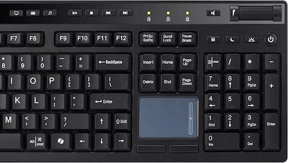 ADESSO Wireless Keyboard with Touchpad 104 Key Full Size USB Dongle Receiver Multi OS Support Works with MacOs System & Multimedia Hotkeys Volume Control with Scroll Wheel WKB-4450UB
