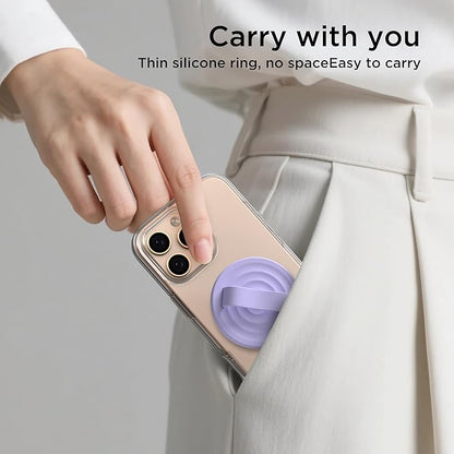 Magnetic Phone Ring Grip Holder, Silicone Finger Loop Grip, Compatible with MasSafe, Back of Phone for iPhone Pro Max/Plus/16/15/15/14/13/12 Series, Lilac Purple