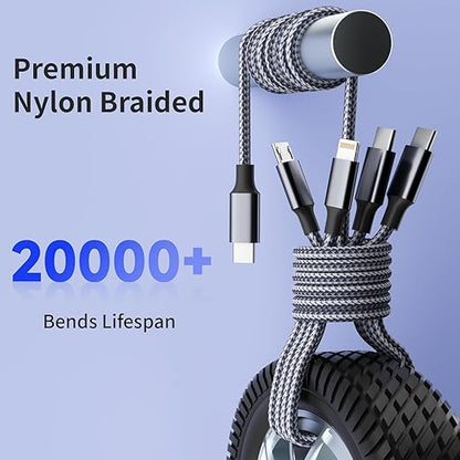 USB C Multi Charging Cable [1Pack 5FT], 4 in 1 Charging Cable Nylon Braided USB-C Multiple Charger Cord with Micro USB,IP Port and 2 Type C Adapter Port for iPhone 16/15 Series/Cell Phones and More