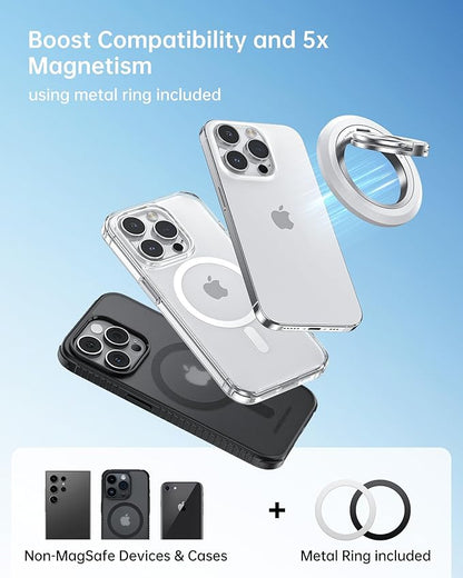 SYNCWIRE Phone Ring Holder Grip for MagSafe, 360° Rotation Magnetic Cell Phone Grip Stand Two-Sided Magnetic Compatible with iPhone 16 15 14 13 12 Pro Max fits MagSafe Accessories - White