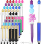 Qilery 30 Pcs Beaded Pens with Stylus Tips Plastic Beaded DIY Stylus 2-in-1 for Rubber Touch Screen Handwriting Ballpoint Pen 1.0mm, Black Ink, Office Supplies(Colorful)