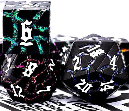 Dice Set D&D,Dungeons and Dragons Metal Dice Set with Box, Crack Glitter Polyhedral Dice for Role Playing Game (Matte Black 7 Colors)