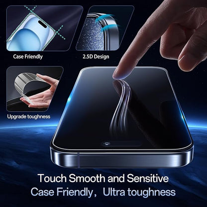 Screen Protector for iPhone 15 Plus [6.7 Inch],2 pcs Colorless Anti-Blue Light Tempered Glass Films, HD Clear, 9H Hardness, No Bubbles, Case Friendly with 2 pcs Camera Lens Protector