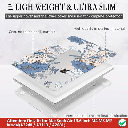 CISSOOK Compatible with MacBook Air 13.6 inch Case 2025 2024 2022 Release A3240 A3113 A2681, Lily Flowers Hard Shell Keyboard Cover Screen Protector for MacBook Air 13 inch M2 M3 M4