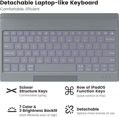 Nillkin Keyboard Case for iPad Air 13-inch (M3 2025/M2 2024), iPad Pro 12.9-inch (6th/5th/4th/3rd Gen) Rugged Case with Detachable Keyboard, Magic Trackpad, 7-Color Backlit, Portrait/Landscape, Gray