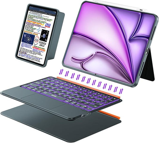 iPad Air 13 inch Case Keyboard (M4/M3/M2, 2026/2025/2024), Wireless Keyboard for Pro 12.9 6/5/4/3rd Gen, Magnetic Detachable with Trackpad, 7-Color Backlit, Landscape/Portrait, Adjustable Stand (Gray)