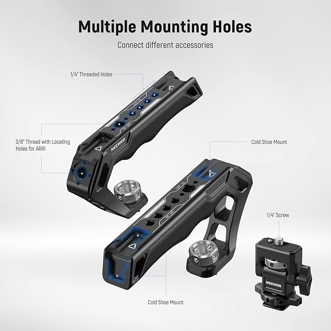 NEEWER Universal Camera Cage with Top Handle & Cold Shoe Monitor Mount, Arca Type Camera Gimbal Stabilizer Video Rig, Dual Handgrips & 3/8" for ARRI Compatible with SmallRig Accessories, CA016T+MA006
