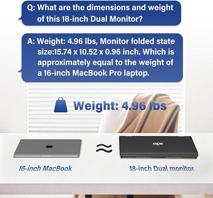 InnoView 18" 2K 100Hz Dual Portable Monitor 100% DCI-P3 Dual Monitor 315°Adjustable Screen Extender for Windows Mac Laptop with Speakers Type-C HDMI DP Foldable 2560x1600 Monitors (No Driver Needed)