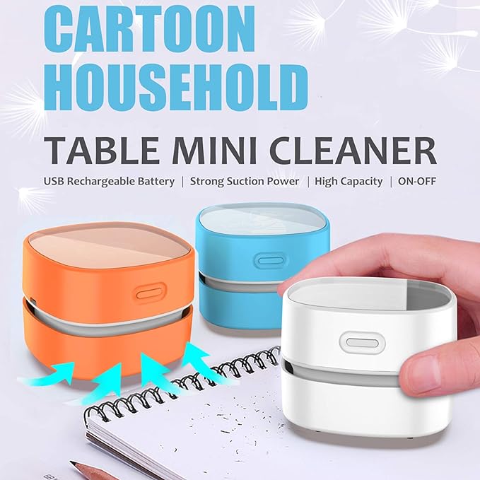 ODISTAR Desktop Vacuum Cleaner,Mini Table dust Sweeper Energy Saving with auto Power-Off Function,High Endurance up to 400 mins,Cordless&360º Rotatable Design for Keyboard/Office(Orange Charging)