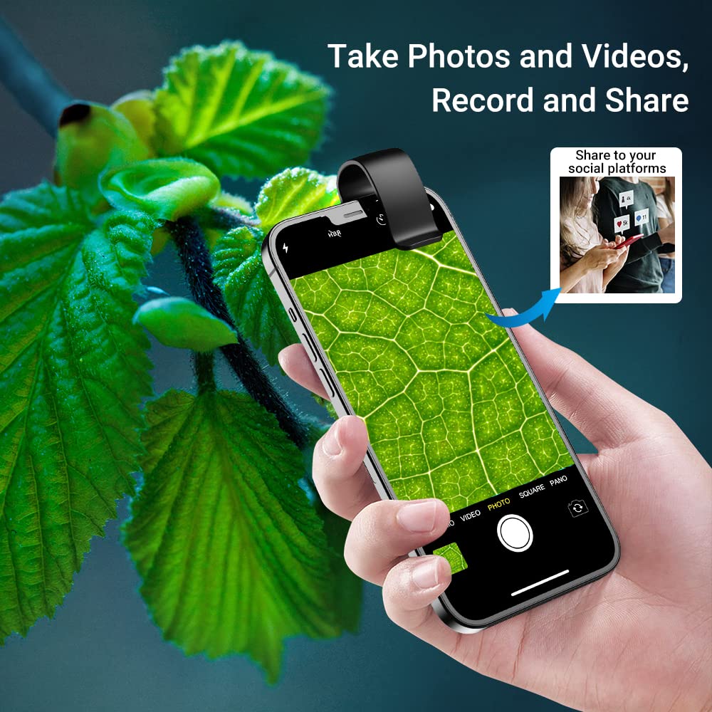 200X Magnification Microscope Lens withCPL Mobile LED Light Micro Pocket Macro Lenses for iPhone Samsung All Smartphones (Black with CPL)